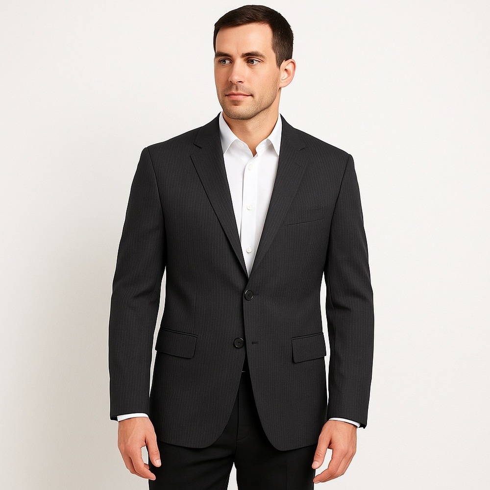 Hugo Boss Jacket Mens 40 Short Gray Blazer Wool Pinstripe 2 Button Single Vent